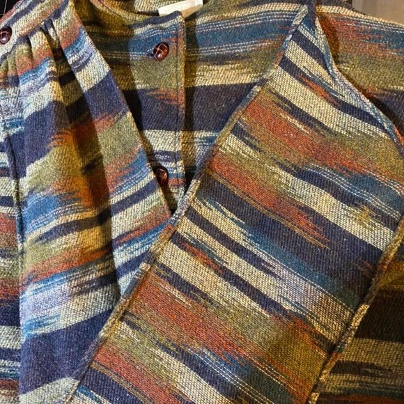 Vintage Wool Chimayo Style Aztec Poncho South Western Blanket Cape Jacket - Picture 4 of 4